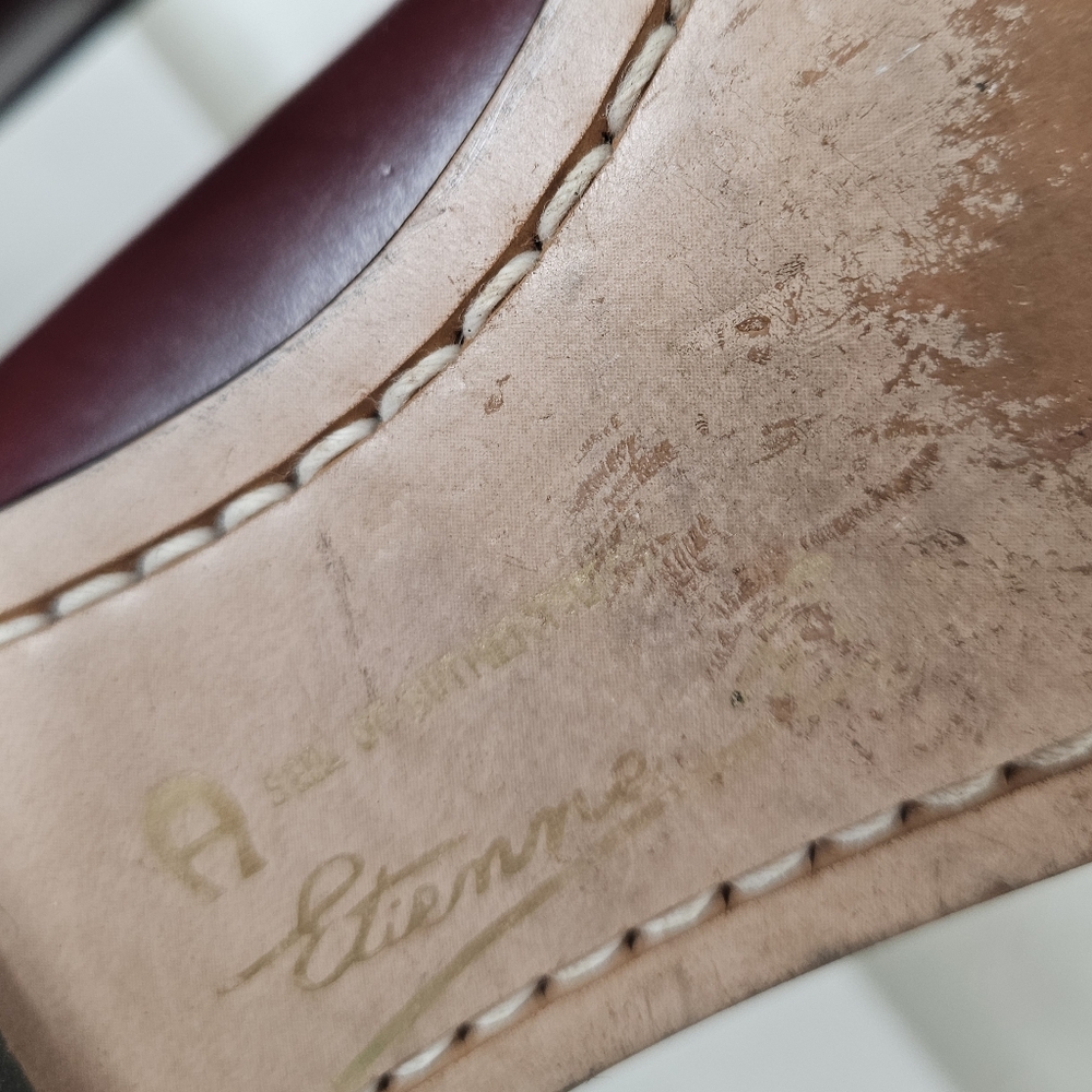 Etienne Aigner Burgundy Leather Penny Loafers Vintage 7N Narrow - Picture 13 of 14